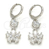 Rhodium Plated Long Earring, Flower Design, with White Cubic Zirconia, Polished, Rhodium Finish, 02.206.0047
