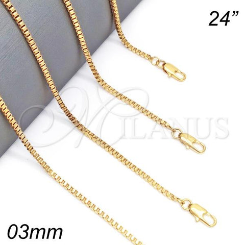 Oro Laminado Basic Necklace, Gold Filled Style Box Design, Polished, Golden Finish, 04.317.0004.24