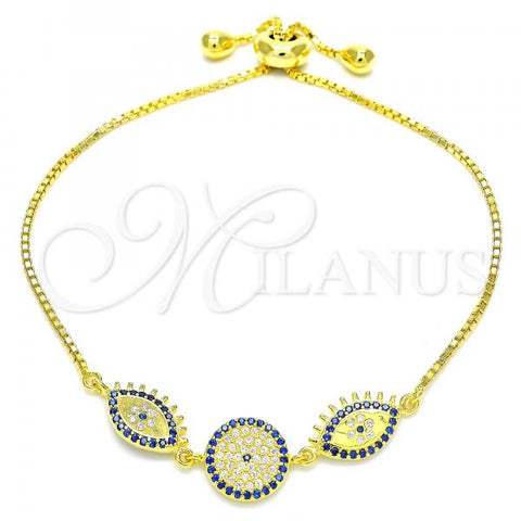 Sterling Silver Fancy Bracelet, with Sapphire Blue and White Cubic Zirconia, Polished, Golden Finish, 03.369.0007.2.10