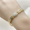 Oro Laminado Solid Bracelet, Gold Filled Style Greek Key Design, with White Cubic Zirconia, Polished, Golden Finish, 03.213.0375.07