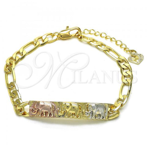 Oro Laminado ID Bracelet, Gold Filled Style Elephant Design, Polished, Tricolor, 03.351.0019.07