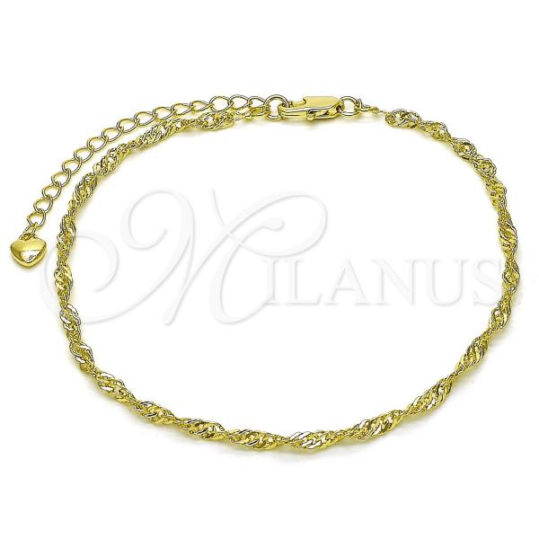 Oro Laminado Basic Anklet, Gold Filled Style Singapore Design, Diamond Cutting Finish, Golden Finish, 03.213.0296.09