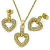 Oro Laminado Earring and Pendant Adult Set, Gold Filled Style Heart Design, Polished, Golden Finish, 10.163.0032