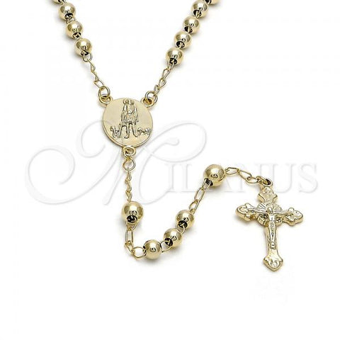 Oro Laminado Medium Rosary, Gold Filled Style San Lazaro and Crucifix Design, Polished, Golden Finish, 5.208.005.24
