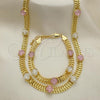Oro Laminado Necklace and Bracelet, Gold Filled Style with Pink and White Cubic Zirconia, Polished, Golden Finish, 06.185.0015.1