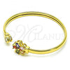 Oro Laminado Individual Bangle, Gold Filled Style Flower Design, with Multicolor Cubic Zirconia, Polished, Golden Finish, 07.381.0018