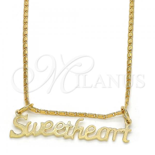 Oro Laminado Pendant Necklace, Gold Filled Style Nameplate Design, Polished, Golden Finish, 04.106.0021.20