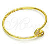 Oro Laminado Individual Bangle, Gold Filled Style Heart Design, with White Cubic Zirconia, Polished, Golden Finish, 07.233.0006 (03 MM Thickness, One size fits all)