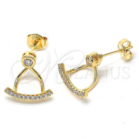 Oro Laminado Dangle Earring, Gold Filled Style with White and White Cubic Zirconia, Polished, Golden Finish, 02.156.0173