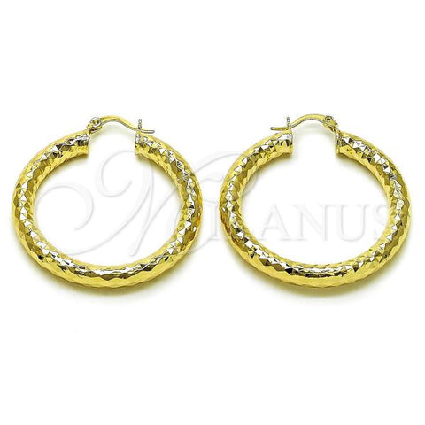 Oro Laminado Medium Hoop, Gold Filled Style Hollow Design, Diamond Cutting Finish, Golden Finish, 02.170.0312.40