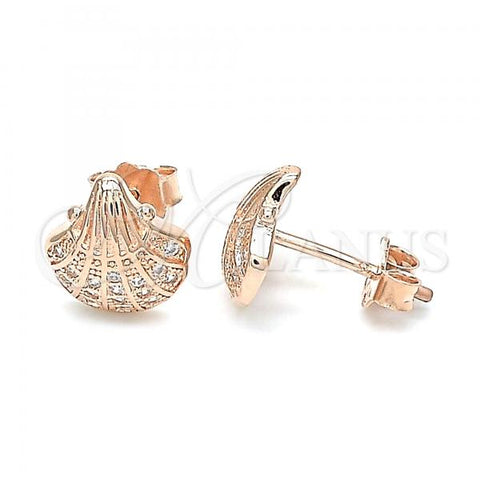 Sterling Silver Stud Earring, Shell Design, with White Micro Pave, Polished, Rose Gold Finish, 02.369.0002.1
