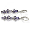 Rhodium Plated Long Earring, Teardrop Design, with Amethyst Cubic Zirconia, Polished, Rhodium Finish, 02.205.0053.8