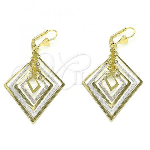 Oro Laminado Long Earring, Gold Filled Style Polished, Tricolor, 02.351.0068