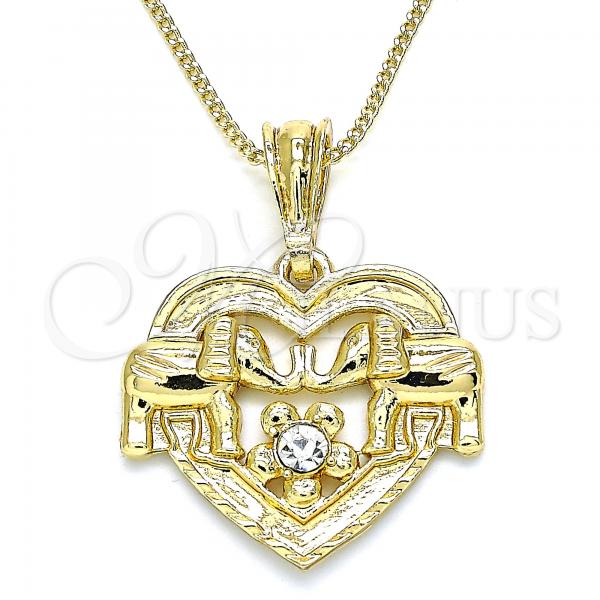 Oro Laminado Pendant Necklace, Gold Filled Style Heart and Elephant Design, with White Crystal, Polished, Golden Finish, 04.351.0020.1.20