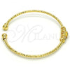 Oro Laminado Individual Bangle, Gold Filled Style Flower Design, with White Micro Pave, Diamond Cutting Finish, Golden Finish, 07.193.0009 (03 MM Thickness, One size fits all)