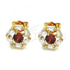 Oro Laminado Stud Earring, Gold Filled Style with Garnet and White Cubic Zirconia, Polished, Golden Finish, 02.387.0017.2