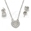 Sterling Silver Earring and Pendant Adult Set, Heart Design, with White Micro Pave, Polished, Rhodium Finish, 10.186.0005