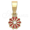 Oro Laminado Fancy Pendant, Gold Filled Style Flower Design, with White Crystal, Dark Pink Enamel Finish, Golden Finish, 05.163.0074.2