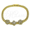 Oro Laminado Fancy Bracelet, Gold Filled Style Leaf and Flower Design, with White Cubic Zirconia, Diamond Cutting Finish, Golden Finish, 03.283.0417.07