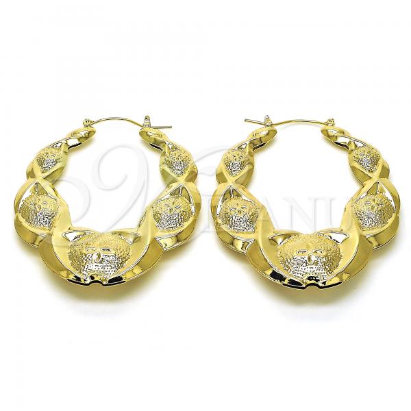 Oro Laminado Large Hoop, Gold Filled Style Chunky and Flower Design, Polished, Golden Finish, 02.60.0157.50