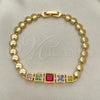 Oro Laminado Fancy Bracelet, Gold Filled Style with Multicolor Cubic Zirconia, Polished, Golden Finish, 03.283.0089.1.07