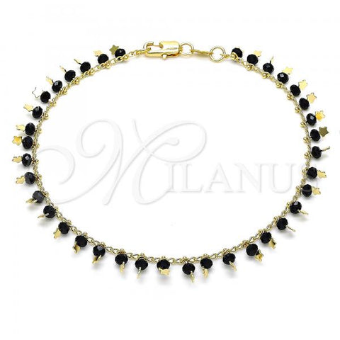 Oro Laminado Charm Anklet , Gold Filled Style Star Design, with Black Crystal, Polished, Golden Finish, 03.169.0007.1.10