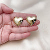 Oro Laminado Stud Earring, Gold Filled Style Heart and Hollow Design, Polished, Golden Finish, 02.411.0037