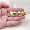 Oro Laminado Stud Earring, Gold Filled Style Heart Design, Polished, Golden Finish, 02.282.0021