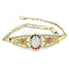 Oro Laminado Fancy Bracelet, Gold Filled Style San Judas and Flower Design, with Multicolor Crystal, Polished, Tricolor, 03.380.0086.08