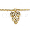 Oro Laminado Pendant Necklace, Gold Filled Style Owl Design, with White Micro Pave, Polished, Golden Finish, 04.156.0111.1.20