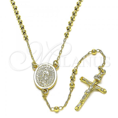 Oro Laminado Thin Rosary, Gold Filled Style Guadalupe and Crucifix Design, Polished, Golden Finish, 09.213.0045.18