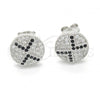 Sterling Silver Stud Earring, with Black and White Micro Pave, Polished, Rhodium Finish, 02.186.0077
