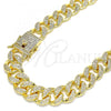 Oro Laminado Basic Necklace, Gold Filled Style Miami Cuban Design, with White Micro Pave, Polished, Golden Finish, 04.284.0058.24