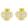 Oro Laminado Stud Earring, Gold Filled Style Heart Design, with White Micro Pave, Polished, Golden Finish, 02.156.0476