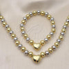 Oro Laminado Necklace and Bracelet, Gold Filled Style Heart and Ball Design, Polished, Two Tone, 06.341.0009.2