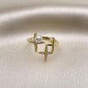 Oro Laminado Multi Stone Ring, Gold Filled Style Star and Solitaire Design, with Ivory Pearl and White Micro Pave, Polished, Golden Finish, 01.341.0101