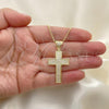 Oro Laminado Pendant Necklace, Gold Filled Style Cross Design, with White Micro Pave, Polished, Golden Finish, 04.156.0227.18