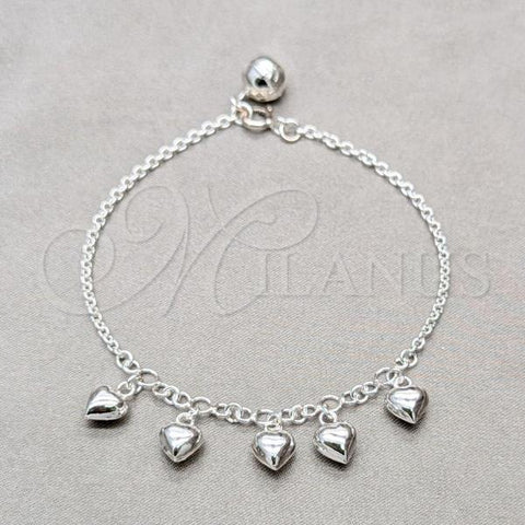 Sterling Silver Fancy Bracelet, Heart Design, Polished, Silver Finish, 03.409.0131.07