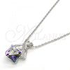 Rhodium Plated Pendant Necklace, with Tanzanite Swarovski Crystals and White Micro Pave, Polished, Rhodium Finish, 04.239.0023.1.16