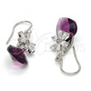 Rhodium Plated Dangle Earring, Heart and Flower Design, with Amethyst Swarovski Crystals and White Micro Pave, Polished, Rhodium Finish, 02.63.2579.1