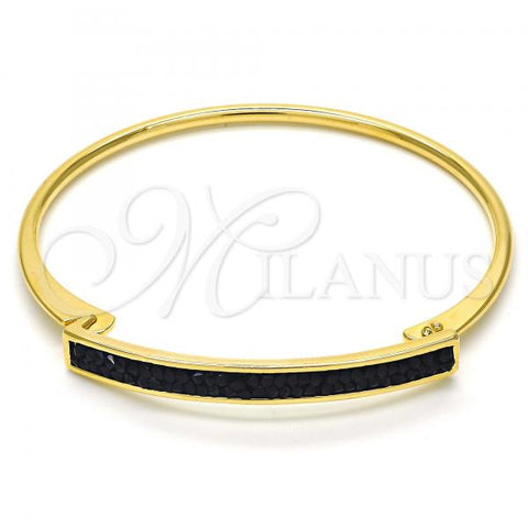 Oro Laminado Individual Bangle, Gold Filled Style with Black Crystal, Polished, Golden Finish, 07.308.0004.04 (03 MM Thickness, Size 4 - 2.25 Diameter)