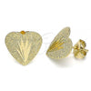 Oro Laminado Stud Earring, Gold Filled Style Heart Design, Diamond Cutting Finish, Golden Finish, 02.100.0127