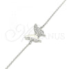 Sterling Silver Fancy Bracelet, Butterfly Design, with White Cubic Zirconia, Polished, Rhodium Finish, 03.336.0058.07