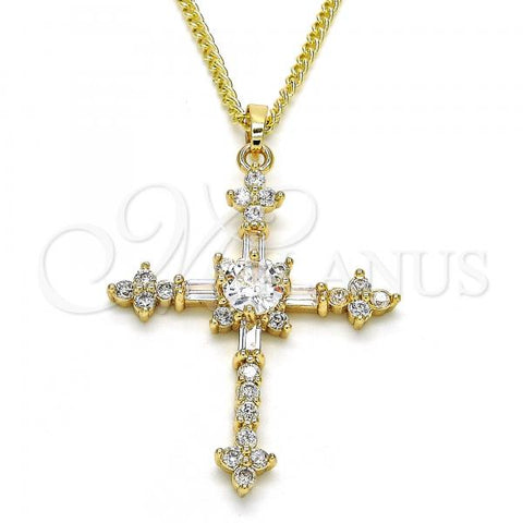 Oro Laminado Pendant Necklace, Gold Filled Style Cross Design, with White Cubic Zirconia, Polished, Golden Finish, 04.284.0011.22