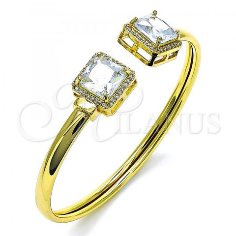 Oro Laminado Individual Bangle, Gold Filled Style with White Cubic Zirconia and White Micro Pave, Polished, Golden Finish, 07.381.0002