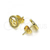 Oro Laminado Stud Earring, Gold Filled Style Heart Design, with White Micro Pave, Polished, Golden Finish, 02.156.0637