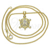 Oro Laminado Pendant Necklace, Gold Filled Style Turtle Design, with White Micro Pave, Polished, Golden Finish, 04.156.0299.20