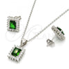 Sterling Silver Earring and Pendant Adult Set, with Green and White Cubic Zirconia, Polished, Rhodium Finish, 10.175.0053.2