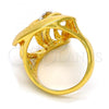 Oro Laminado Multi Stone Ring, Gold Filled Style Greek Key Design, with White Crystal, Polished, Golden Finish, 01.241.0030.09 (Size 9)
