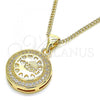 Oro Laminado Pendant Necklace, Gold Filled Style Heart Design, with White Micro Pave, Polished, Golden Finish, 04.156.0348.20